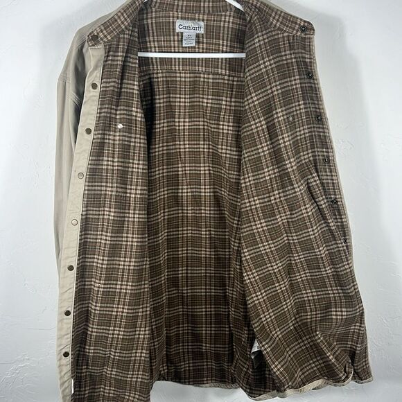 🔥🔥 Vintage CARHARTT Denim Blanket Lined Full Snap Jacket - Beige - XLT - EUC - Picture 10 of 15